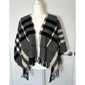 BURBERRY 100% Merino Wool Fringe Cape Poncho